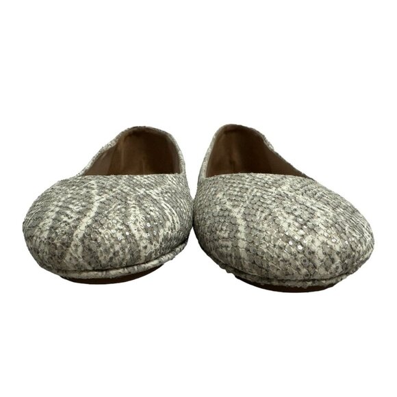 TORY BURCH Travel T Snake Embossed Sparkling Leather Ballet Flats Roccia 9M - Picture 6 of 12